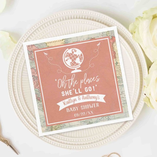 Serviette En Papier "Oh les endroits où elle ira !" Baby shower Carte  (Créateur téléchargé)