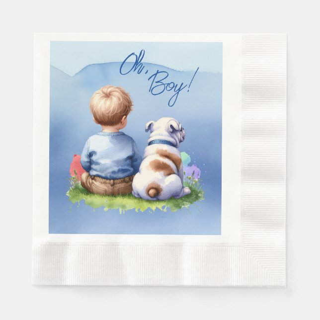 Serviette En Papier Oh, mon garçon ! Baby shower Baby and Bulldog (Devant)