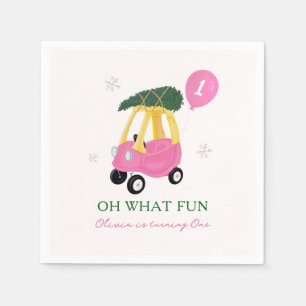 Serviette En Papier Oh Quelle Amusement Voiture de Noël Rose Fête d'an