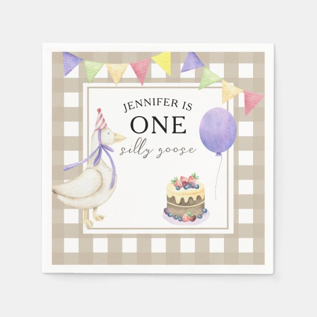 Serviette En Papier Oie aquarelle 1er anniversaire (Devant)
