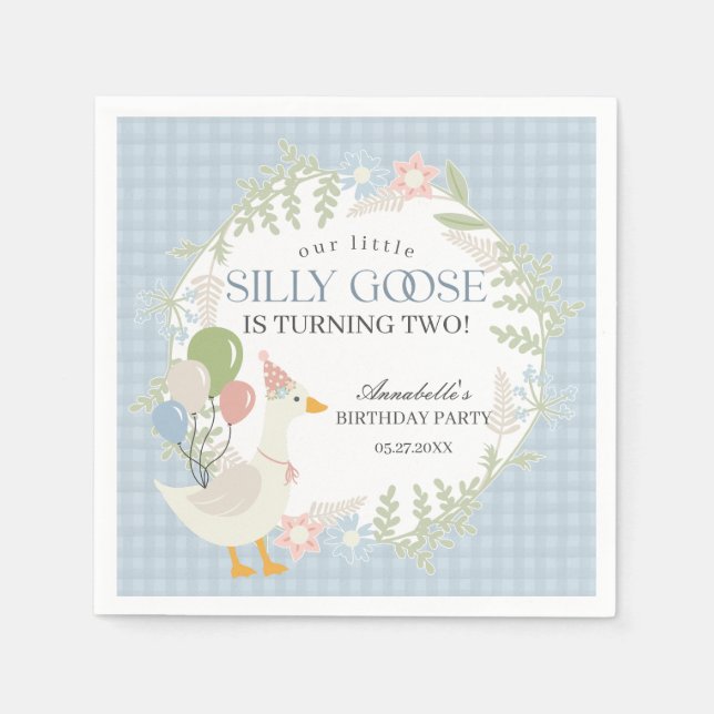 Serviette En Papier Oie bête bleue En vichy floraison (Devant)