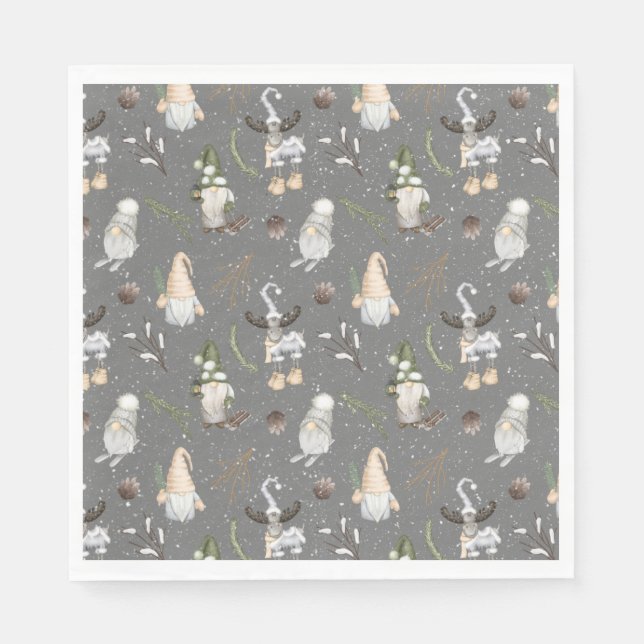 Serviette En Papier Oie de Noël et Gnomes (Devant)