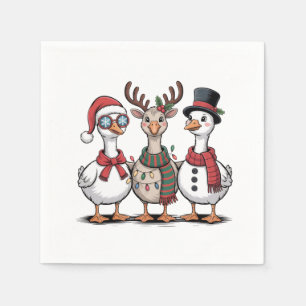Serviette En Papier Oie portant un chapeau de Père Noël Amoureux de l'