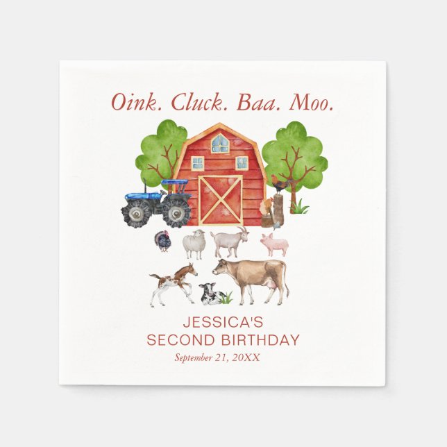Serviette En Papier Oink Baa Quack Moo Cute Farm Animals Birthday (Devant)