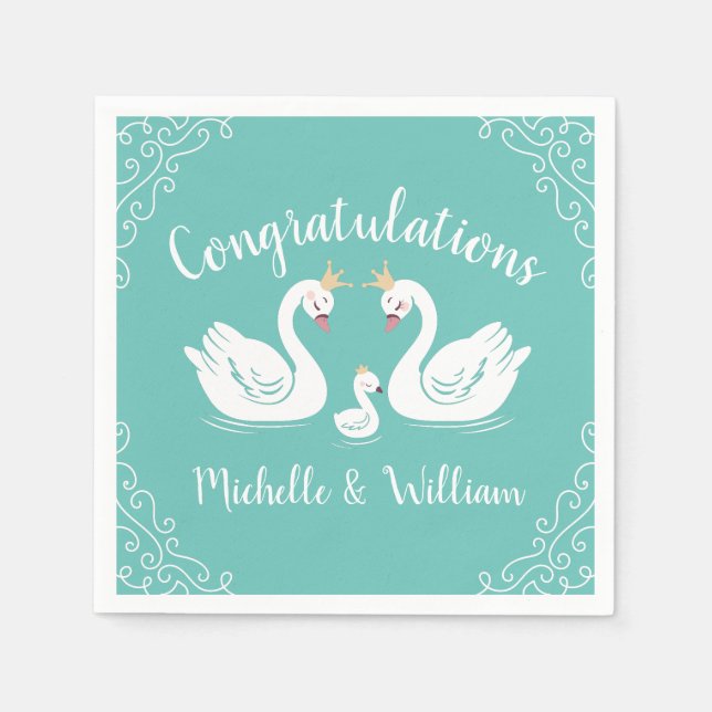 Serviette En Papier Oiseau Baby shower de cygnes avec coEd de couronne (Devant)