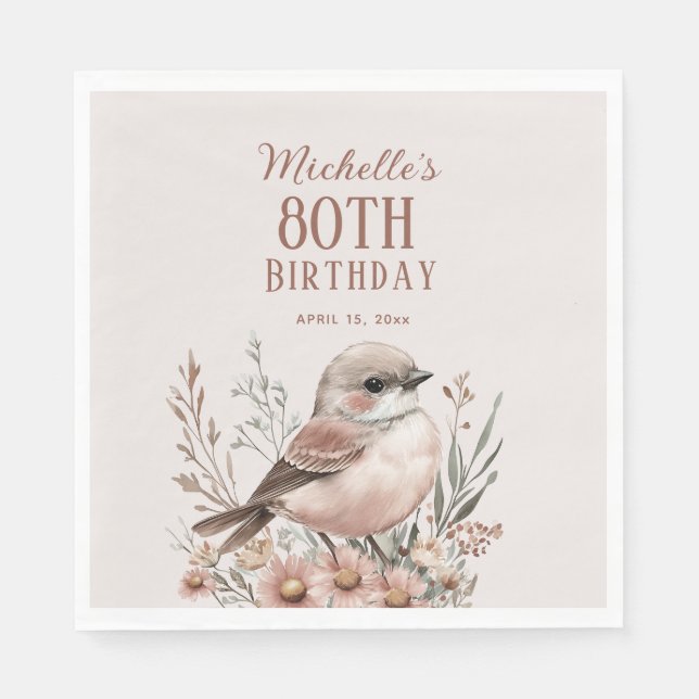Serviette En Papier Oiseau Brown 80e anniversaire (Devant)