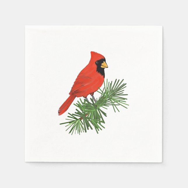 Serviette En Papier Oiseau cardinal rouge sur pin (Devant)