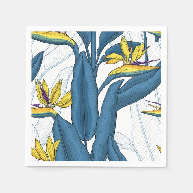 Serviette En Papier Oiseau de fleurs de paradis sur blanc (Devant)