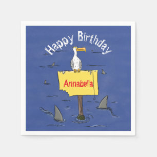 Serviette En Papier Oiseau de mer amusant entouré de dessins animés de