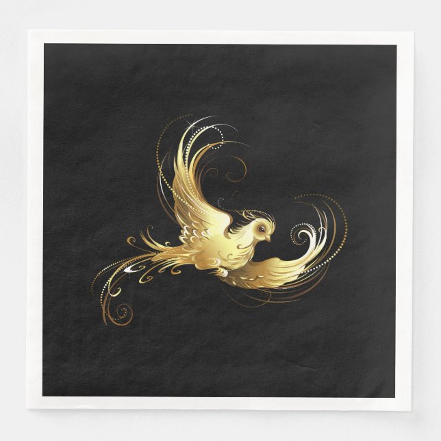 Serviette En Papier Oiseau d'or sur Arrière - plan noir (Devant)