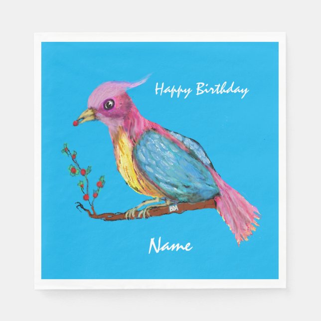 Serviette En Papier Oiseau du Paradis Célébration d'anniversaire (Devant)