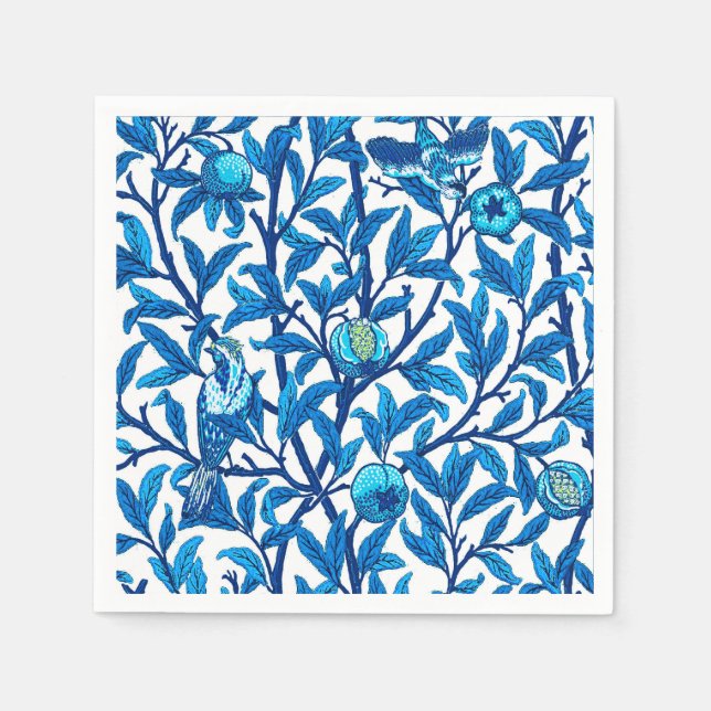Serviette En Papier Oiseau et grenade Art Nouveau, Bleu de Cobalt (Devant)