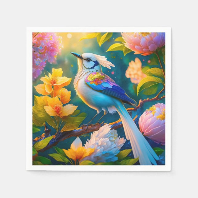 Serviette En Papier Oiseau Fantastique Jay Ailé Arc-en-Ciel (Devant)