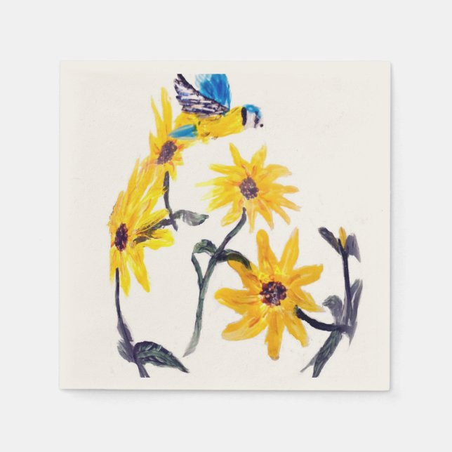Serviette En Papier Oiseau floral Art Tournesol jaune (Devant)