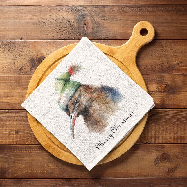 Serviette En Papier Oiseau Kiwi mignon en Casquette elfe de Noël, cout (Créateur téléchargé)