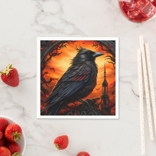 Serviette En Papier Oiseau noir (En situation)