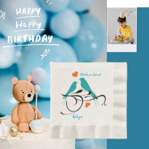 Serviette En Papier Oiseau si doux, Aquarelle Orange Coeurs Papier