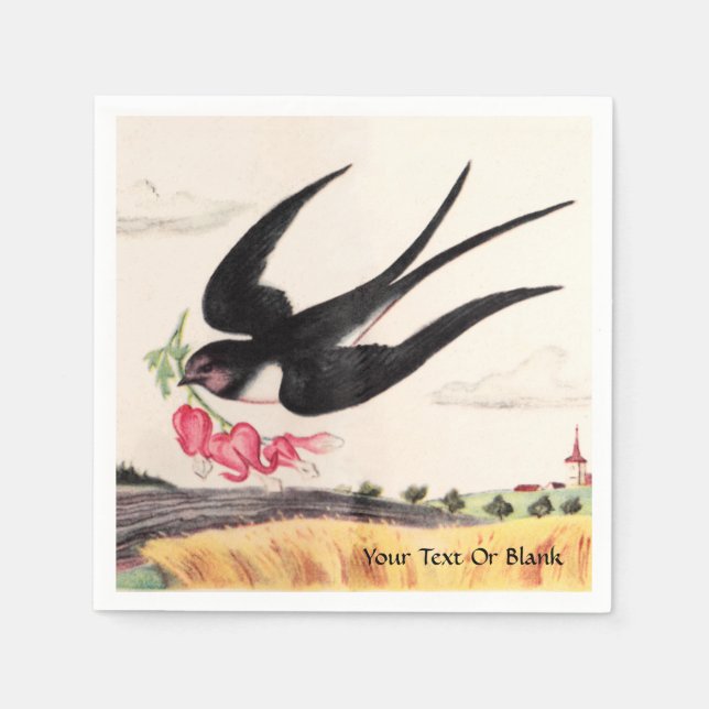 Serviette En Papier Oiseau Volant Avec Fleurs (Devant)