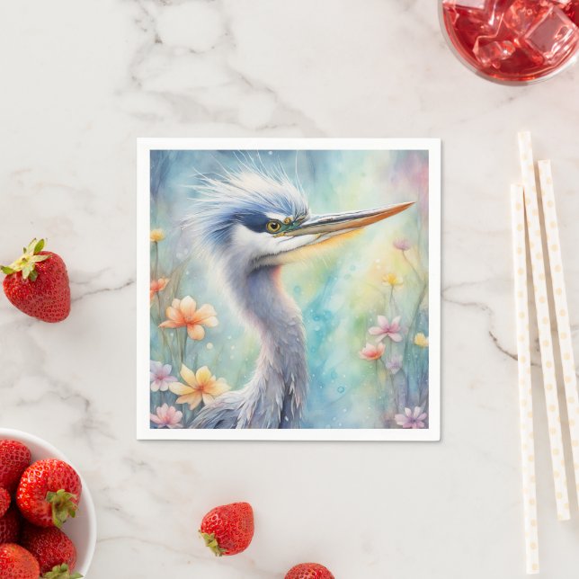 Serviette En Papier Oiseaux arc-en-ciel Héron bleu 1 (En situation)