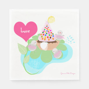 Serviette En Papier Oiseaux ballerines roses avec nappe en papier à mu
