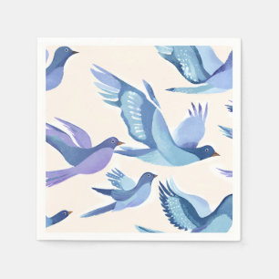 Serviette En Papier Oiseaux bleus en vol Aquarelle moderne