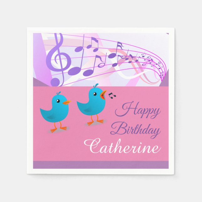 Serviette En Papier Oiseaux chantant joyeusement Anniversaire Musique  (Devant)
