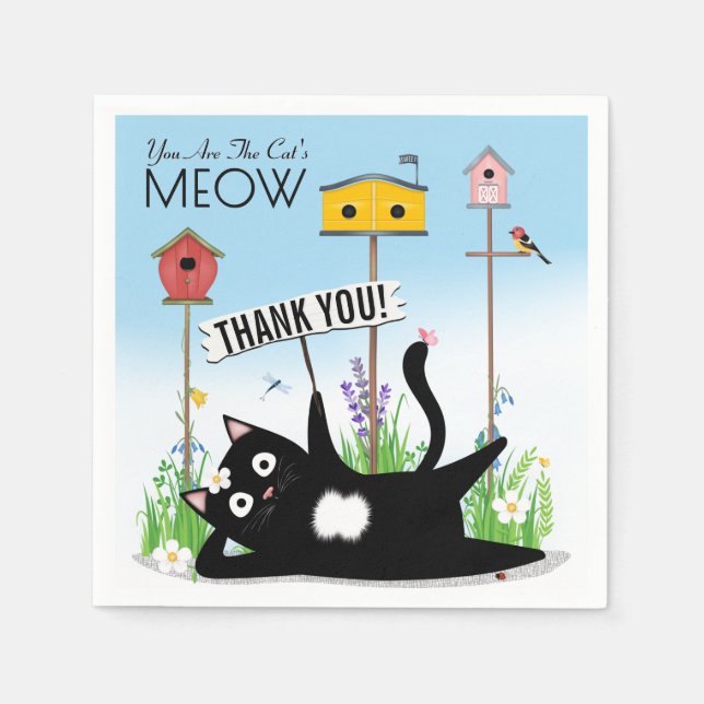 Serviette En Papier Oiseaux Chats Jardin Merci (Devant)