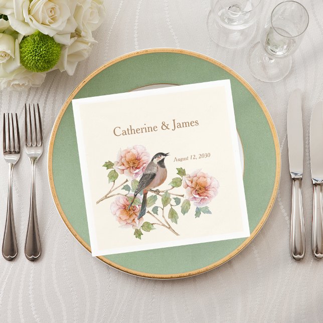Serviette En Papier Oiseaux dans des fleurs de mariage (Créateur téléchargé)