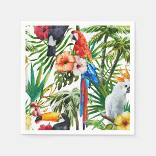 Serviette En Papier Oiseaux d'aquarelle et motif tropicaux de