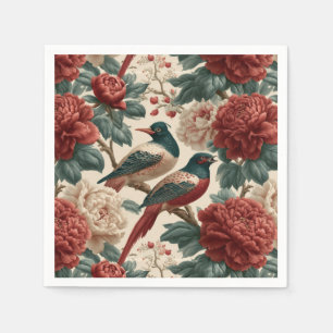 Serviette En Papier Oiseaux de chinoiserie vintage et fleurs de pivoin