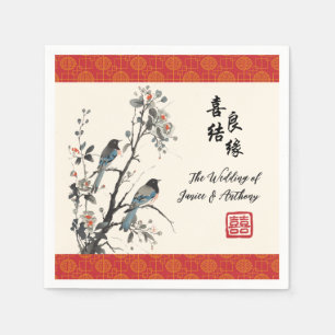 Serviette En Papier Oiseaux de fleurs orientales mariage chinois