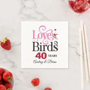 Serviette En Papier Oiseaux de l'amour personnalisés pour le 40e anniv
