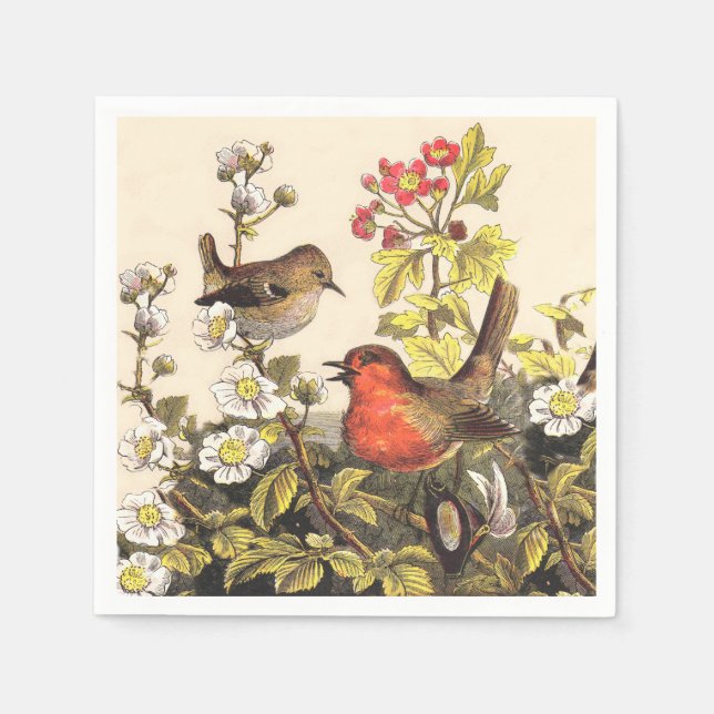 Serviette En Papier Oiseaux de printemps Robin Oiseaux rouges (Devant)