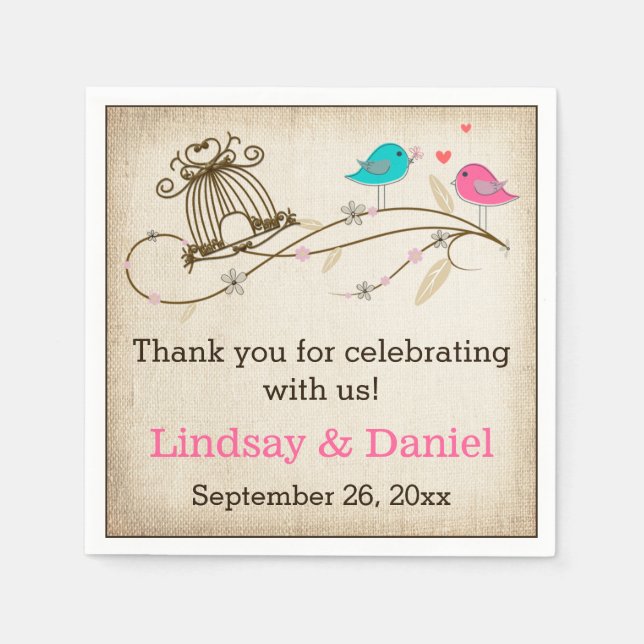 Serviette En Papier Oiseaux de Whimsical en Love Mariage serviettes (Devant)
