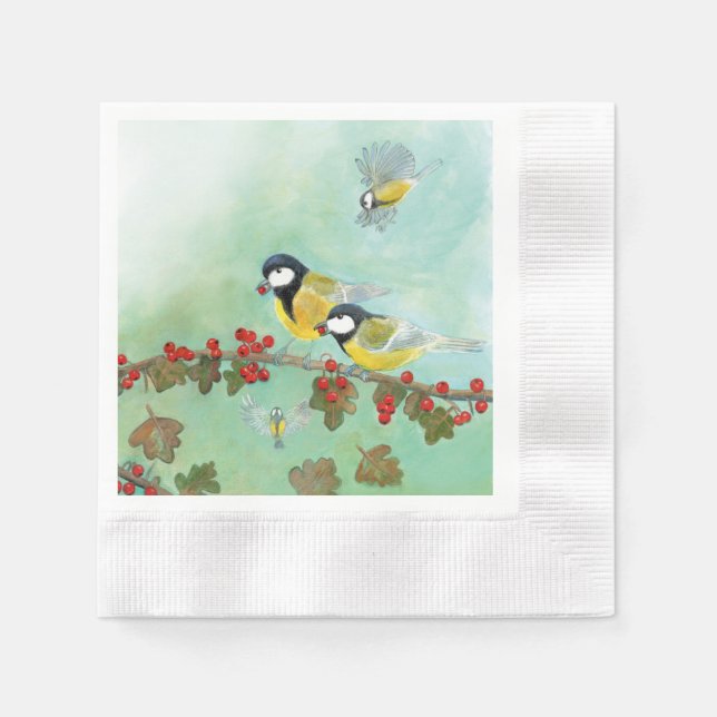 Serviette En Papier Oiseaux et baies (Devant)