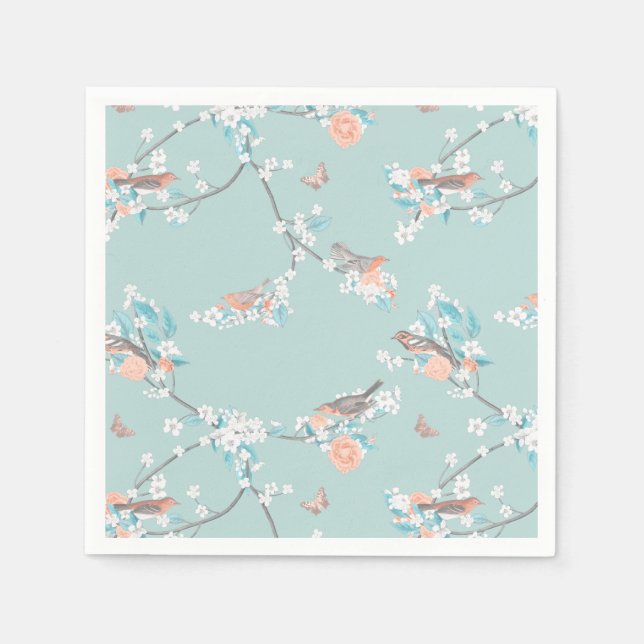 Serviette En Papier Oiseaux et fleurs (Devant)