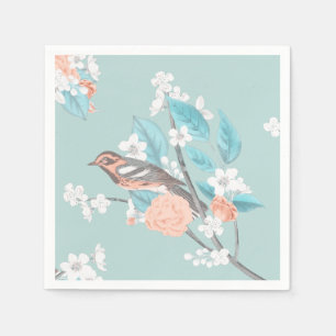 Serviette En Papier Oiseaux et fleurs