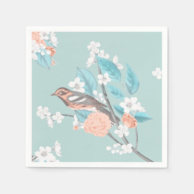 Serviette En Papier Oiseaux et fleurs (Devant)