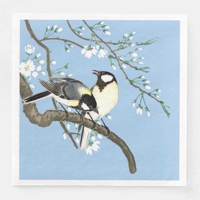 Serviette En Papier Oiseaux et fleurs de cerisiers Ohara Koson (Devant)