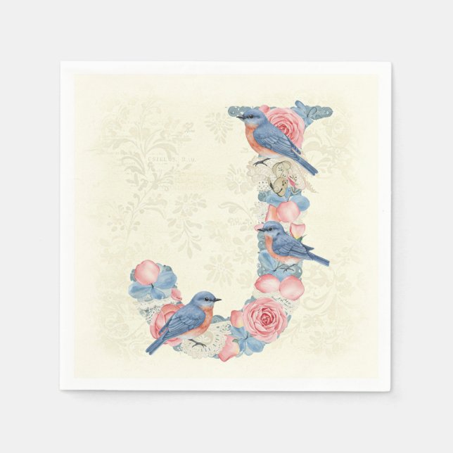 Serviette En Papier Oiseaux et fleurs, par Natasha Us (Devant)