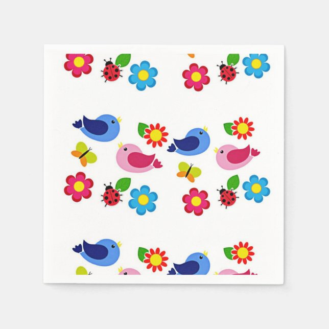 Serviette En Papier Oiseaux et fleurs printemps (Devant)