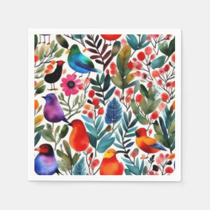 Serviette En Papier Oiseaux floraux colorés