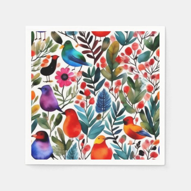 Serviette En Papier Oiseaux floraux colorés (Devant)