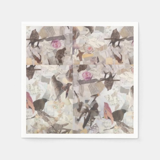 Serviette En Papier Oiseaux & Musique Papier Collage Papier serviettes (Devant)