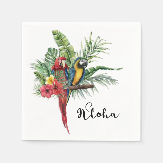 Serviette En Papier Oiseaux Paradis Insulaire Floral Tropical Botaniqu (Devant)