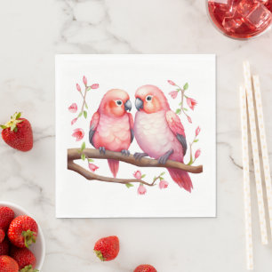 Serviette En Papier Oiseaux rouges et roses