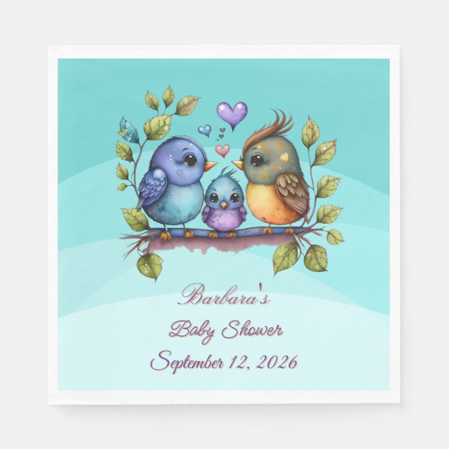 Serviette En Papier Oiseaux sarcelle pastel (Devant)