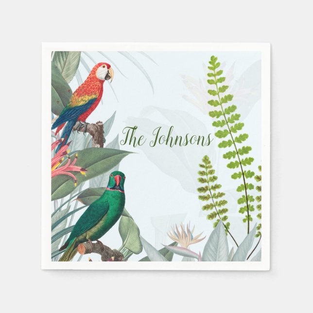 Serviette En Papier Oiseaux tropicaux Perroquets et feuillage (Devant)