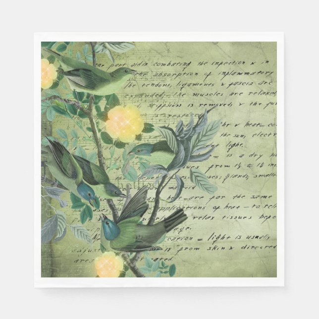 Serviette En Papier Oiseaux verts vintage (Devant)