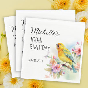 Serviette En Papier Oiseaux vintages Canaries Fleurs 100e anniversaire